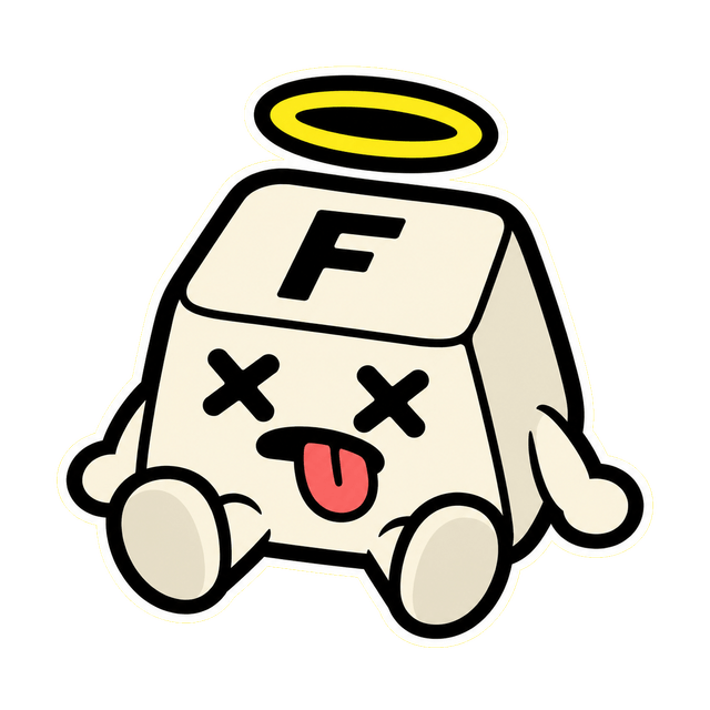 PRESSF mascot: a dead keyboard key with a halo